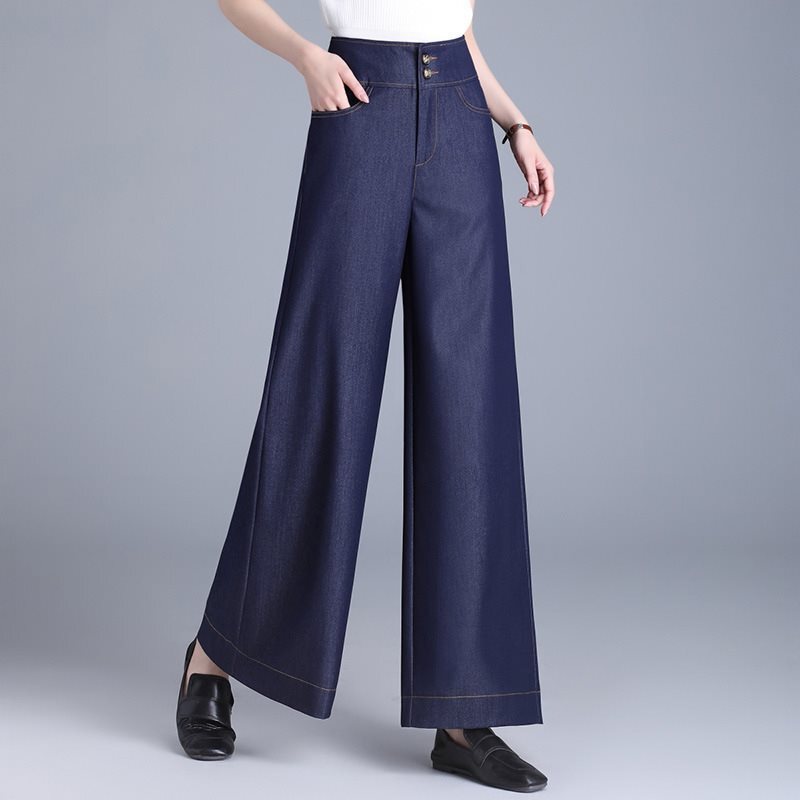 Tencel Denim Wide Leg Pants Women's 2024 New Spring and Summer Thin Mom Pants High Waist Loose Straight Big Leg Pants