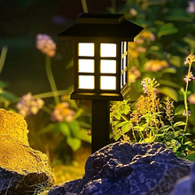 户外太阳能草坪灯复古小夜灯庭院花园装饰地插灯小宫灯迷你小房灯