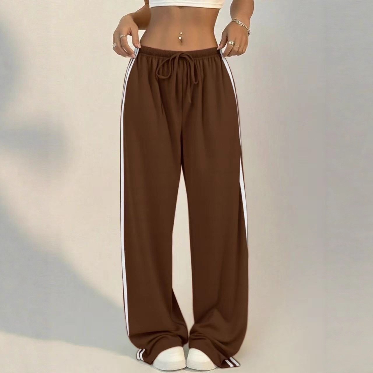 High-Waisted Wide-Leg Lounge Pants – Side Stripe Detail, Breathable & Flowy (S-XL, 7 Colors)_voghion.com