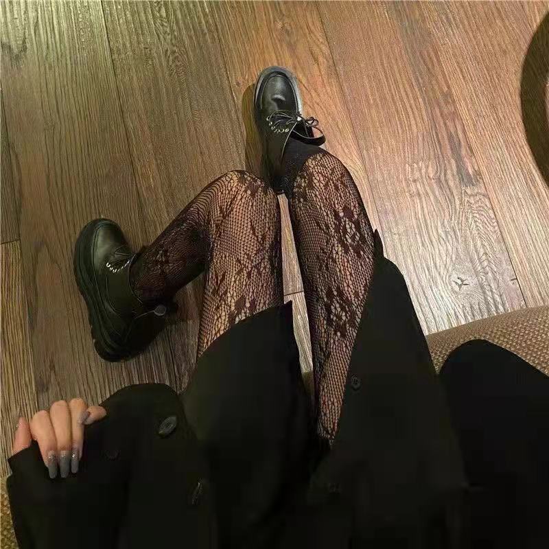 Rosa flor sexy encaje hueco malla calcetines de fondo pantimedias medias mujeres sexy jacquard malla calcetines fábrica al por mayor