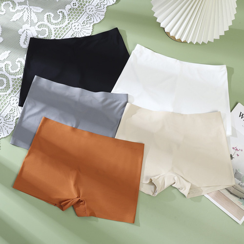 Ice silk boxer seamless underwear for women, pure cotton crotch, mid-waist, four-corner safety pants, safe and anti-exposure, summer thin style