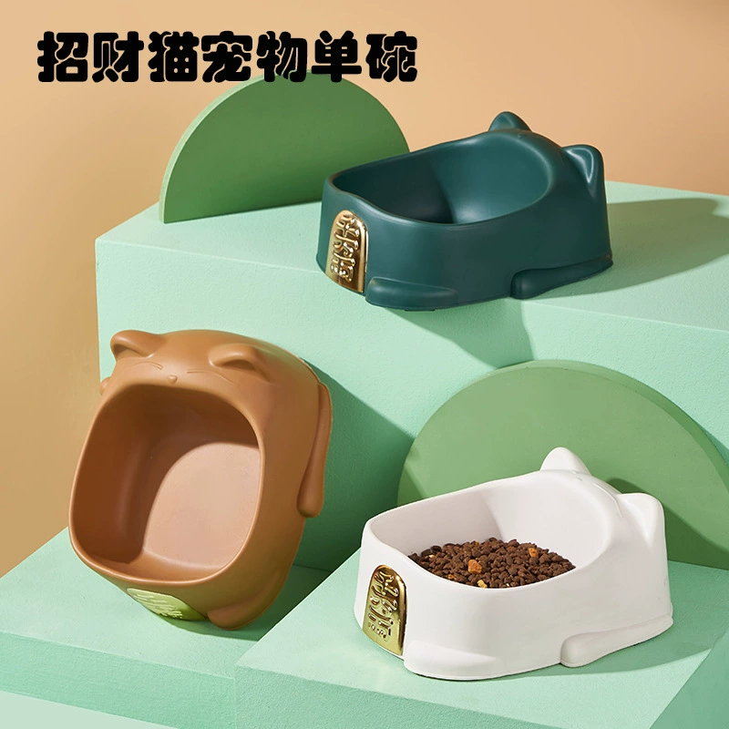 Pet Кошка Чаша свет роскошный мультфильм Счастливый Кот форма любимчика Одиночная чаша Нескользящая Противоударная Шейная Опора кормушка миска для собак