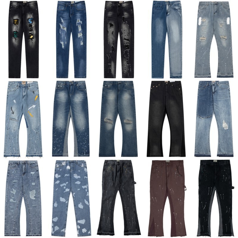 Correct Version Gallery Dept Ripped Splashed Ink Jeans Vibe Style Men's Loose Straight High Street Long Pants