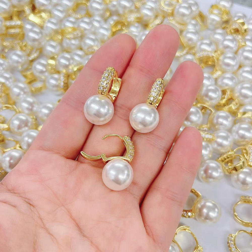 5g Weight Artificial Pearls, Zircon Inlay Material Drop Earrings Classification 1 Pair Quantity 1 Pair Fashion Geometric Copper Inlay Artificial Pearls Zircon Drop Earrings