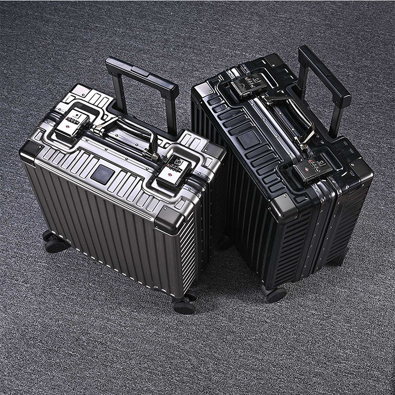 Aluminum Frame Suitcase Women's Travel Suitcase 18inch Spinner Wheels Men's Student Carry-On Password Suitcase Lightweight Leather Suitcase