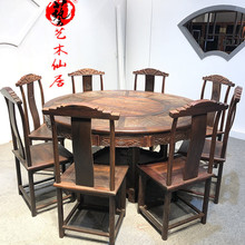 大红酸枝明式圆形餐桌/酸枝餐桌9件套明清古典厂家直销
