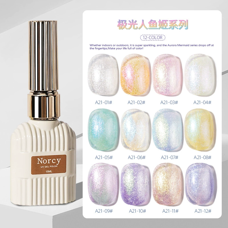 Net Red Fantasy Aurora лед прозрачный цвет лак для ногтей резиновая русалка Ji весна и лето 2024 новый набор маникюрного магазина оптом