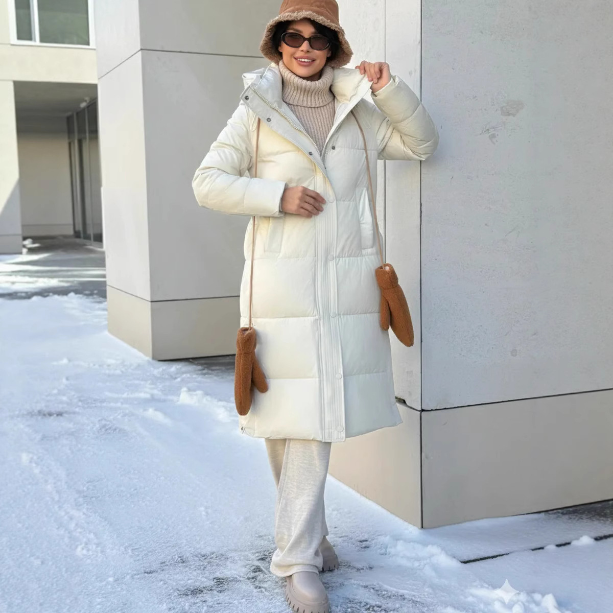 Amazon Cross-Border European and American Style Hooded down Jacket Winter Thickened Warm Fashion Slimming Snow Scene Atmosphere