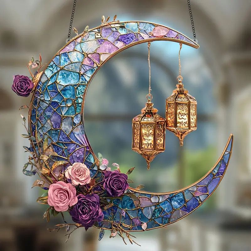 Nuevos productos transfronterizos captadores de luz solar Luna 2D plano acrílico accesorios de ventanas y puertas decoración de pared festiva
