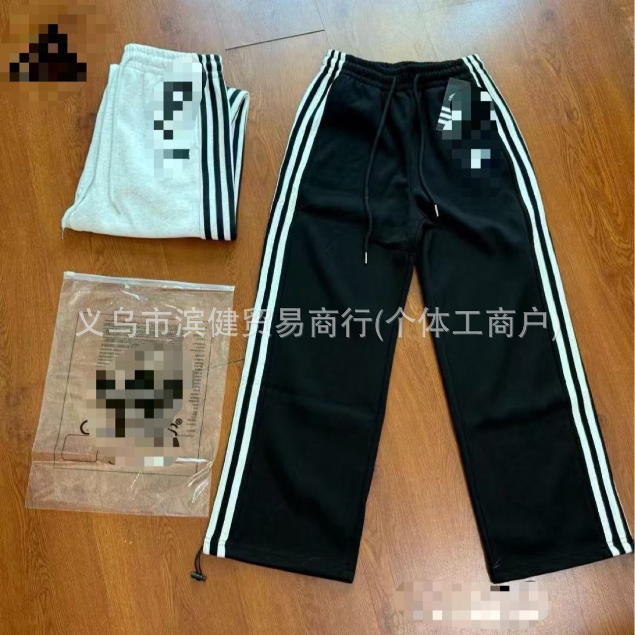 阿迪美式阔腿裤女春夏新款高腰垂感休闲宽松卫裤束脚运动裤