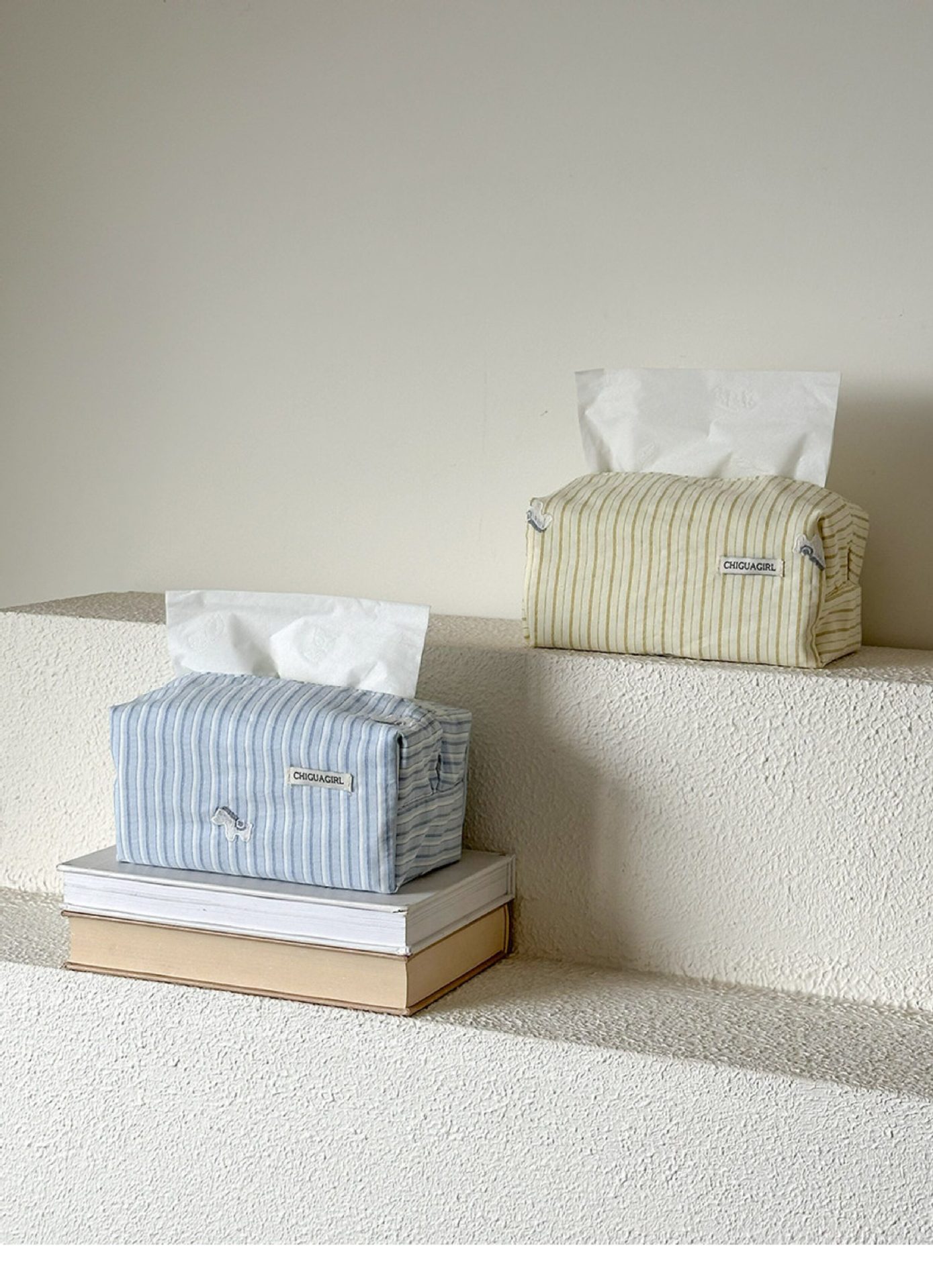 Nordic-style polka dot tissue box, fabric rectangular countertop home storage box, Korean-style ins tissue box decoration