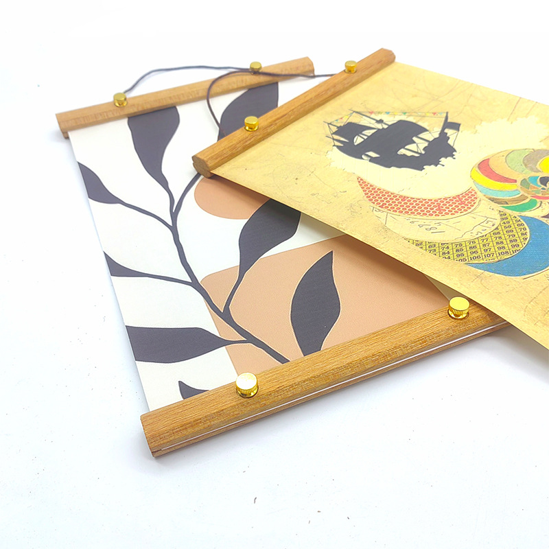 实木挂轴柚木黄铜螺丝挂画轴实木海报夹多功能相片夹可移动挂画夹