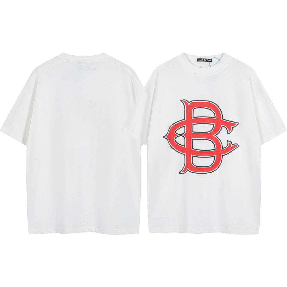 Versión alta Cole Buxton London Limited Silver Pink Letter Lema Impreso Hombre suelto Casual Camiseta de manga corta