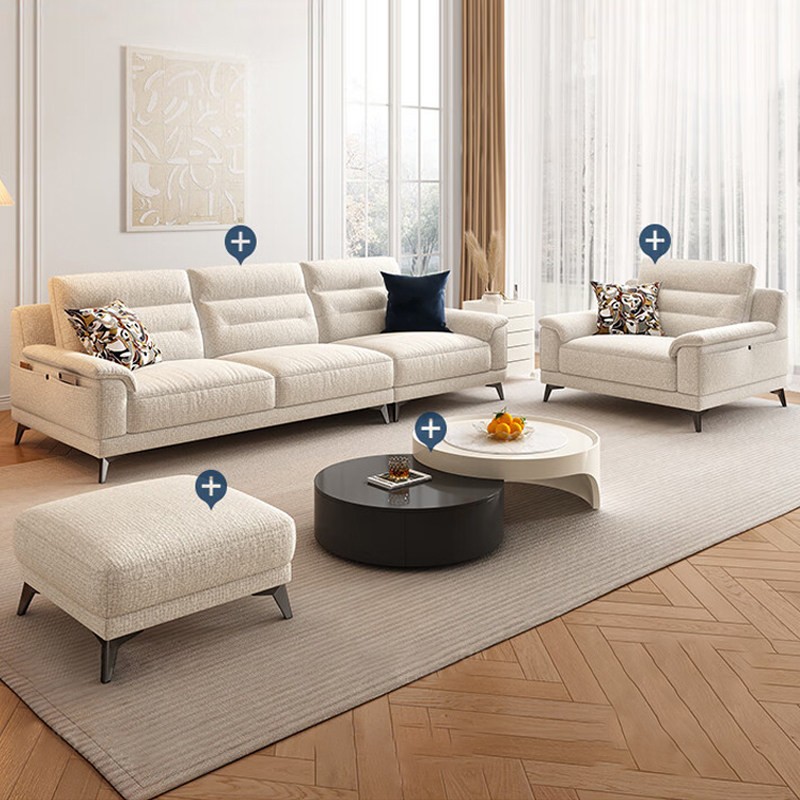 Italiano minimalista algodón lino sofá combinación moderna minimalista sala de estar 2025 nuevo sofá de tela tela de viento crema
