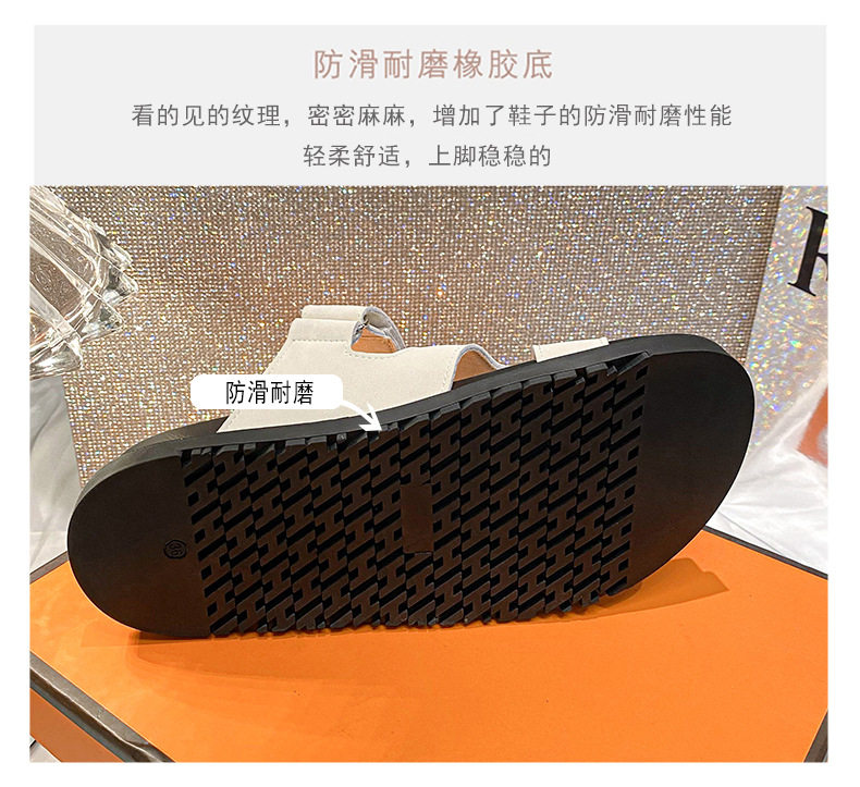 Dép sandal nữ quai ngang xỏ ngón đế dày, khóa dán tiện lợi, đi ngoài mùa hè — Màu trắng, Màu đen, Xanh denim phối nâu, Xanh mực ghép Hồng chi tiết 13