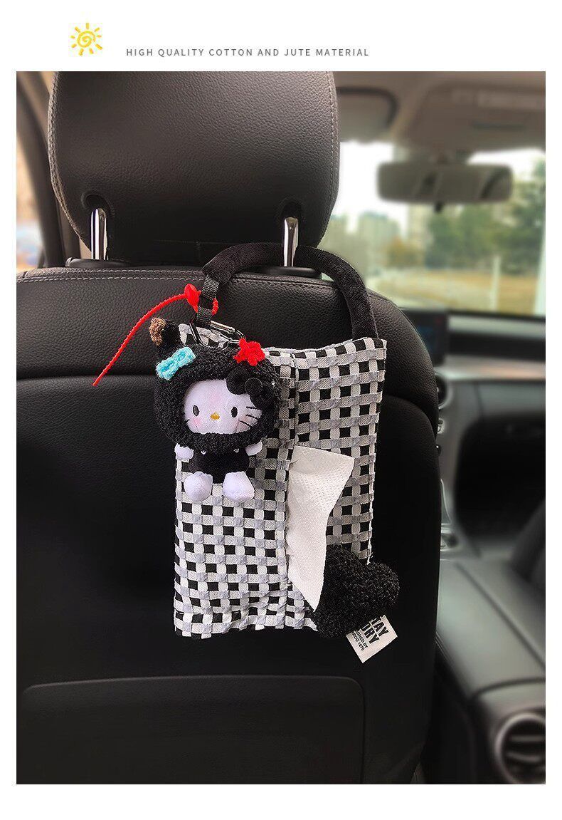 Car Tissue Box, Cute Kt Cat Tissue Box, Car Tissue Hanging Bag, In-Car Tissue Box, Gift for Girls, High-End Feel