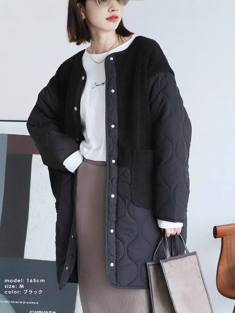 日本の新型のつなぎ合わせの綿の服の冬の2024のデザイン感の韓国版の中で長いタイプの綿の服のコート