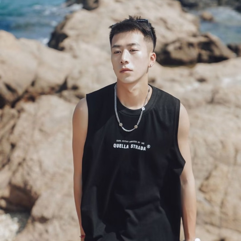 Men's summer trend Japanese vest with a round collar
