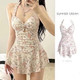 Swimsuit Women's One-Piece Skirt Style Sexy High-End 2024 Summer New Floral Cover Belly Slimming Look Conservative Hot Spring Swimsuit
