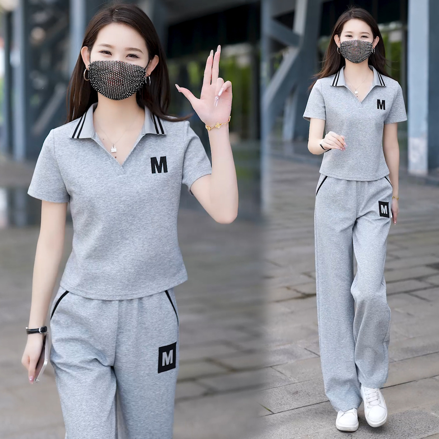 Sportswear Casual suit Women's 2025 Summer New Fashionable Western Style Internet Celebrant Age-reducing Casual Wide-leg Pants Two-piece Set