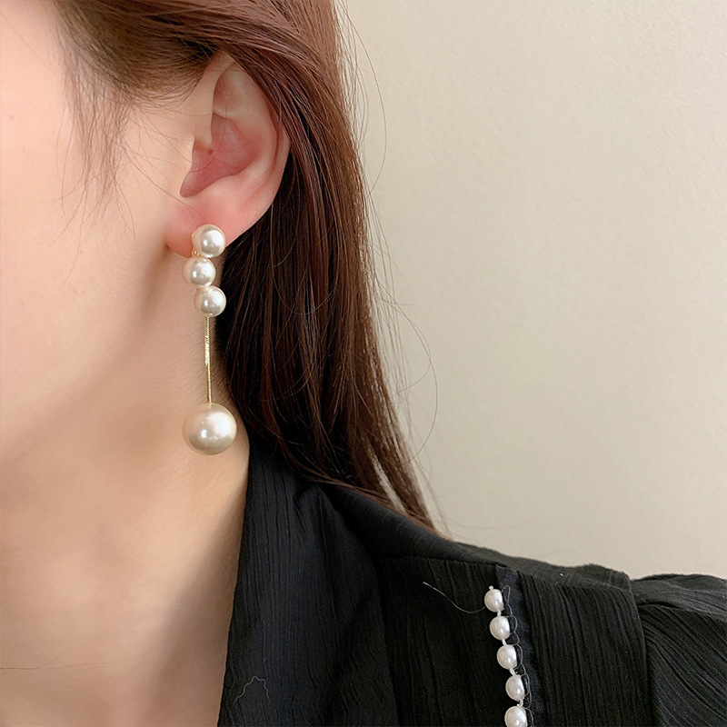 El estilo francés ligero de lujo largo pendientes de perlas de gradiente suave diseño de nicho de alta calidad sensación de viaje versátil pendientes image 5