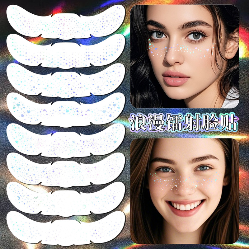 Cross-Border New European and American Laser Freckle Tattoo Stickers, High-End European and American Metallic Facial Makeup Temporary Tattoo Stickers