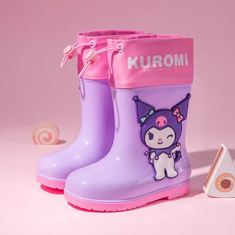 Sanrio Mid-Calf Rain Boots for Kidsren Cartoon Melody Summer Non-Slip Wear-Resistant Soft Bottom Kindergarten Kidsren's Rain Boots