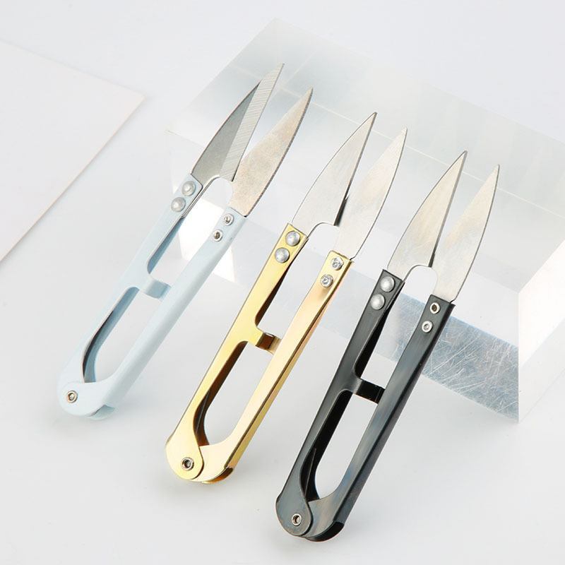 Home Daily Use U-Shaped Spring Yarn Scissors Small Cross-Stitch Clothing Thread Scissors Fishing Line Scissors Five-Colorful Small Scissors