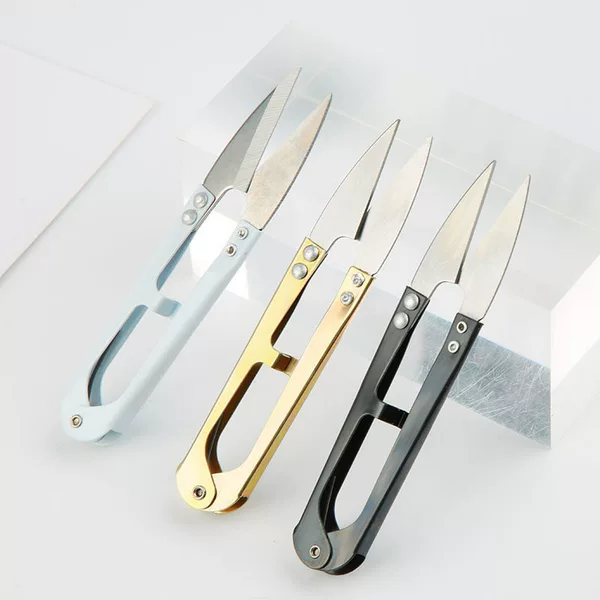 Home Daily Use U-Shaped Spring Yarn Scissors Small Cross-Stitch Clothing Thread Scissors Fishing Line Scissors Five-Colorful Small Scissors