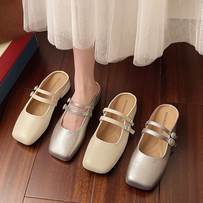 Женские туфли Мэри Джейн в корейском стиле, весна-лето 2025, элегантные, на низком каблуке, полусандалии, французские сандалии