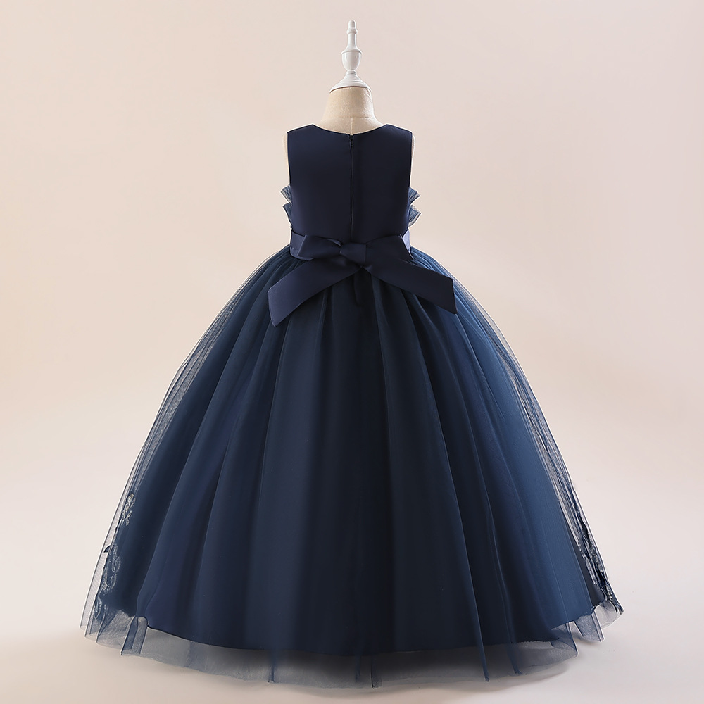 Europa y América nuevos niños vestido de noche sin mangas largo pettiskirt británico elegante vestido niña anfitrión vestido