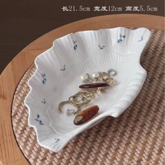 法式 复古唯美碎花贝壳陶瓷盘 首饰收纳盘 餐盘果盘 装饰道具盘
