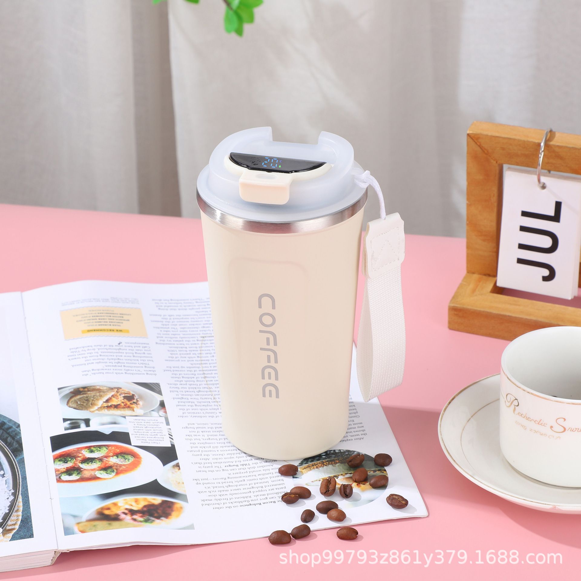 Taza de café inteligente de temperatura 304 taza de acero inoxidable portátil de cuerda de transporte de automóviles de oficina para hombres y mujeres con logotipo de impresión
