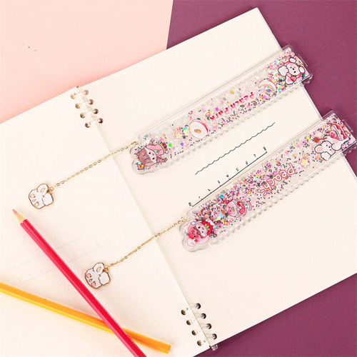 Yimulin student stationery scale ruler cute creative peach steam diary pendant bookmark ruler quicksand into oil dipstick