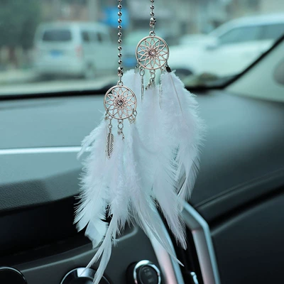 Feather Dream Catcher Car Pendant Creative Rearview Mirror Car Hanging Car Pendant Car Interior Pendant (Car hanging) - white-feather-dream-catcher