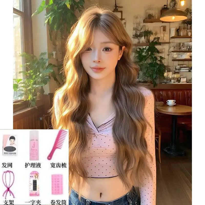 【免戴发网甜心芭比】新升级免戴发网亚麻棕长卷发假发自然全头套|undefined