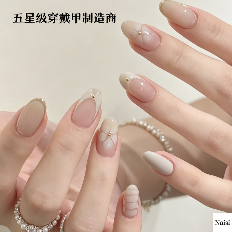 Cross-Border European and American Hot-Selling Wearable Nails, Holiday Style, White Fresh Floral Fake Nails, Almond-Shaped Nail Tips Wholesale Cross-Border European and American Hot-Selling Wearable Nails, Holiday Style, White Fresh Floral Fake Nails, Almond-Shaped Nail Tips Wholesale