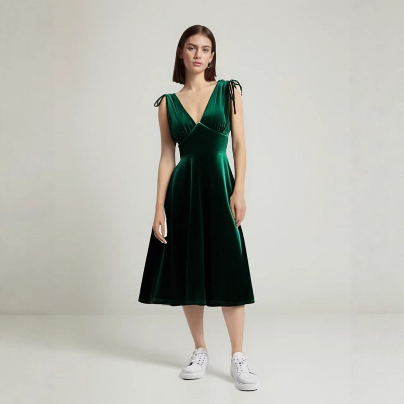 2026 Spring and Summer New Style 1950S Hepburn Style Retro Dress with Bow Tie Party Dress Factory
