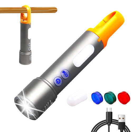 Cross-border new product LED flashlight white spotlight Type-C rechargeable aluminum alloy telescopic zoom mini flashlight