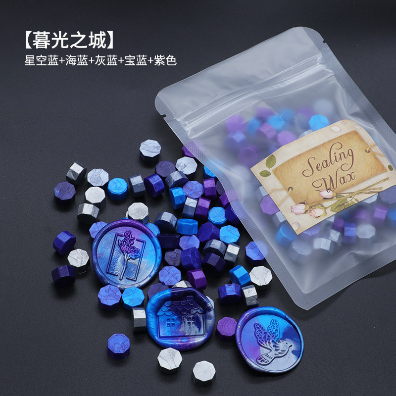 Ocho-lado fuego pintura cera grano mezclado color 35g bolsa de embalaje fuego pintura cera sello al por mayor sobre DIY mano cuenta de sellado Uso de cera