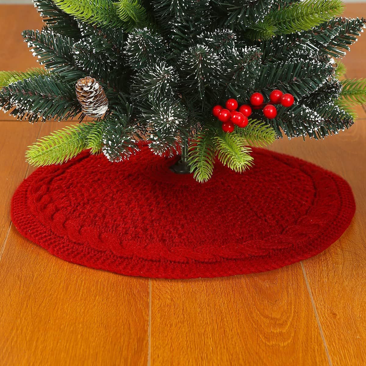 Vestido de árbol de punto de Navidad transfronterizo Delantal de árbol de Navidad rojo de 18 pulgadas Decoraciones navideñas Decoración de ambiente festivo