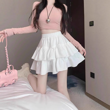 白色百褶半身裙女夏季2025新款高腰显瘦a字荷叶边蓬蓬裙蛋糕短裙