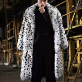 欧美秋冬男皮草外套仿狐狸毛长款大衣保暖风衣时尚上衣欧美大码潮