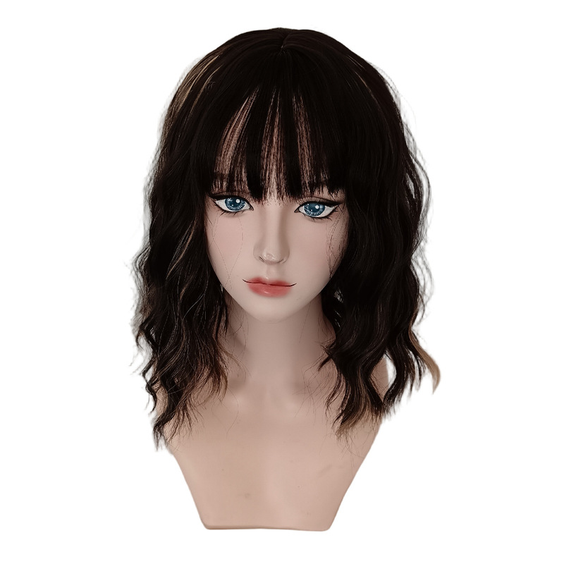 Hermione-style European and American wig, short, golden-brown with highlights, corn-wave style, synthetic fiber, realistic, new model
