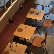 中古风咖啡厅海洋板桌椅组合奶茶甜品店韩式料理店实木小方桌商用