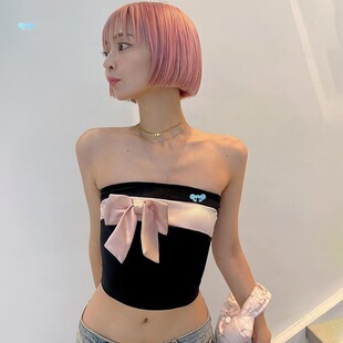 Pink bow sleeves straps top ��ɫ�����Y�o��Ĩ�����¿羳