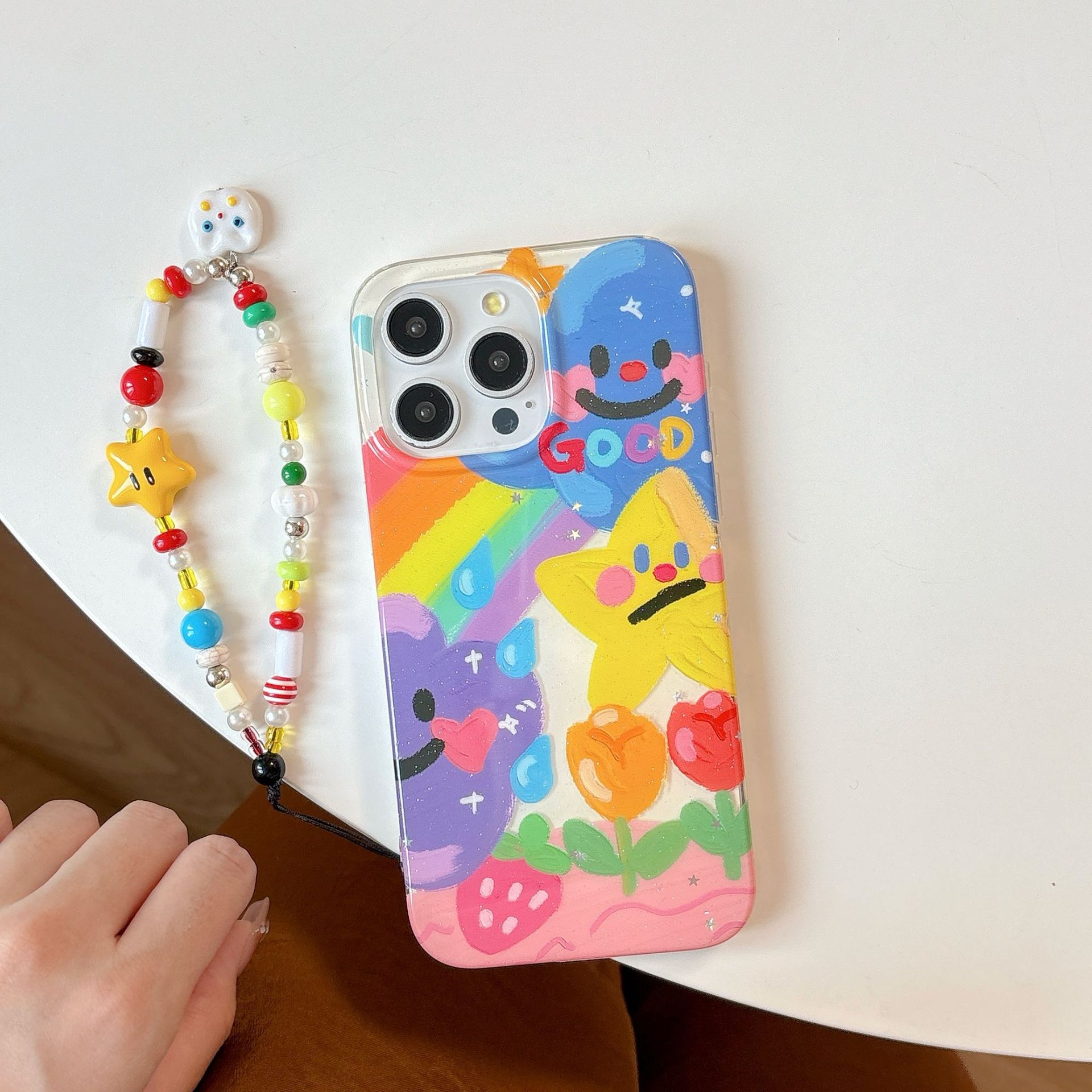 Personalidad Rainbow Star Graffiti Adecuado para Apple 16ProMax Funda para teléfono móvil 15Pro Pareja 14/13 Cadena 15Pm