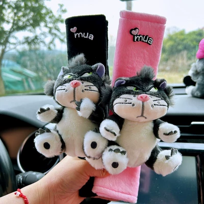 Sürətlər qutusu və əl tormozu başlıqları Women's Cute Pink Plush Lucifer - 1-pair-of-lucy-cats-pink-black-safety-belt-shoulder-pads