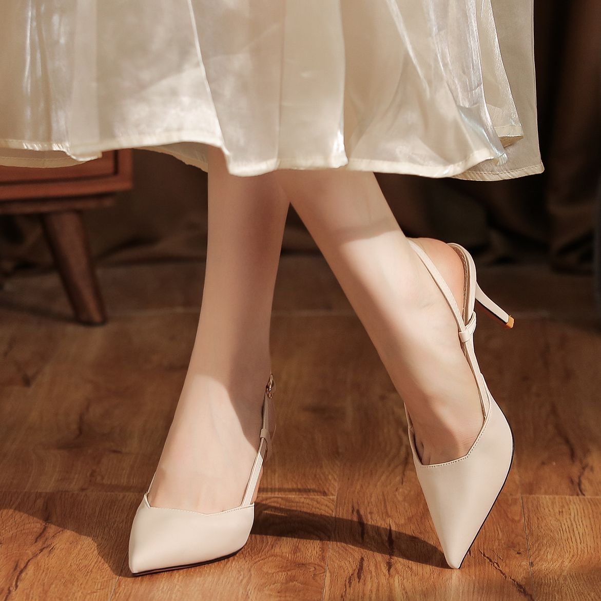 7755D Front Wrap Back Open Sandals Thin Heel High Heels Commuting Versatile Style High-end Professional Women's Shoes_voghion.com