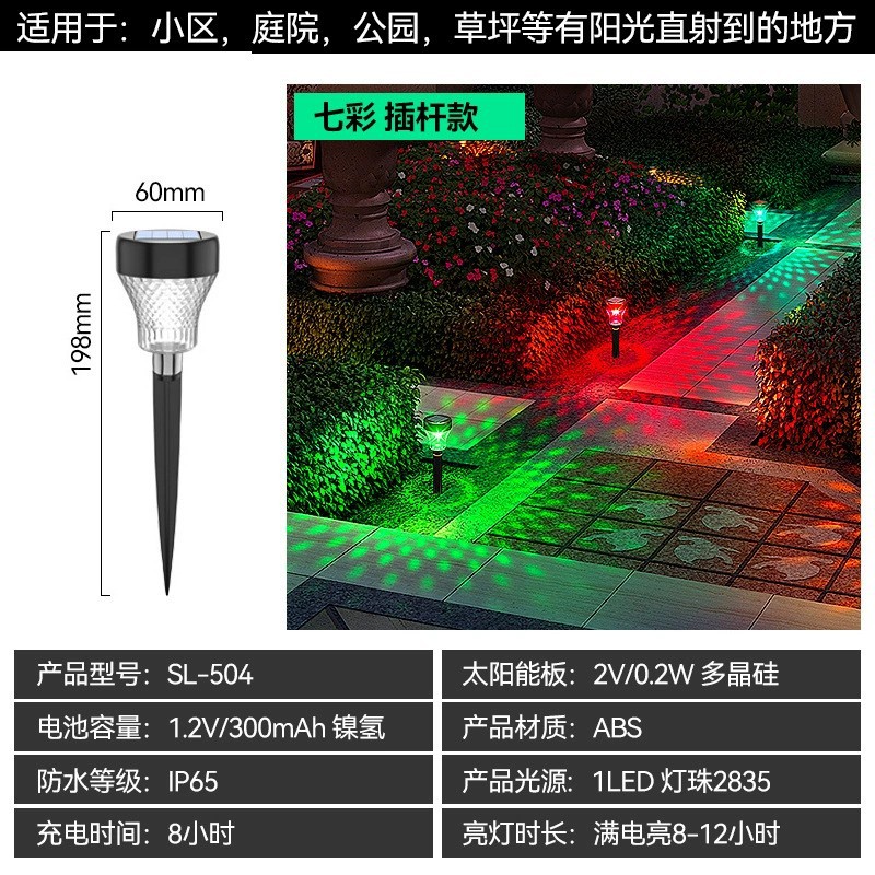 Luces de césped solares, proyección colorida, jardín exterior, decoración impermeable